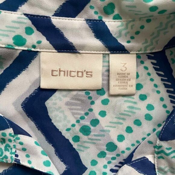 CHICO'S Women's Button-down Top  Chiffon Blouse, 3/4 Sleeve size 3 - Picture 3 of 10